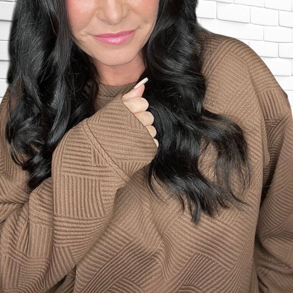 Boutique Brown Texture Long Sleeve Top and Shorts Lounge Set NWT - Picture 12 of 15